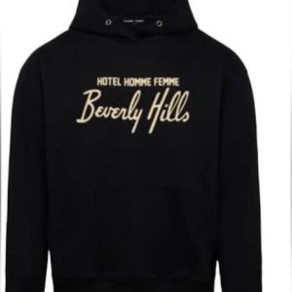 NWOT Men's Hotel Homme Femme Black Graphic Hoodie Size Small - Picture 1 of 8